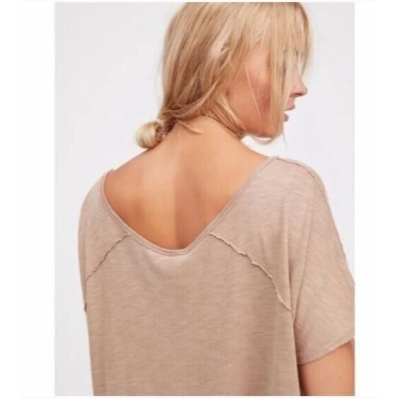 FREE PEOPLE Sz XS WE THE FREE MIDNIGHT COLORBLOCK SHORT SLEEVE TEE PEACH COMB - Picture 3 of 14